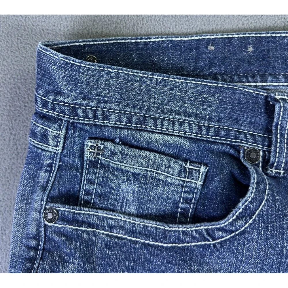 TK Axel Jeans Mens 38x32 Blue Vintage Bootcut Cowboy Flap Pocket Embroidered Y2K